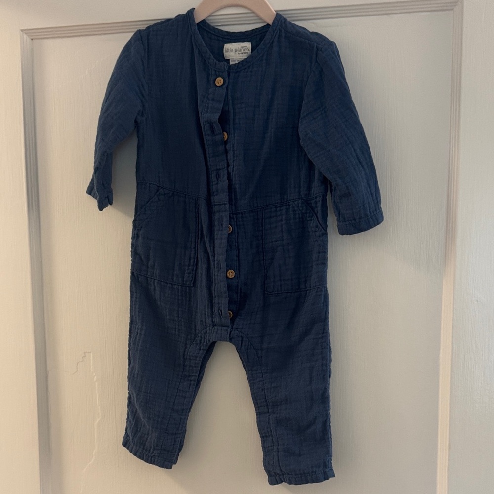Little Planet Organic Cotton Double Gauze Jumpsuit Navy 18M